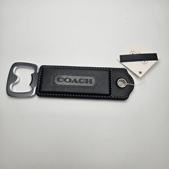 Coach Accessories - Coach Leather Bottle Opener Keychain Black‎ Silver Tone Hardware New With Tag